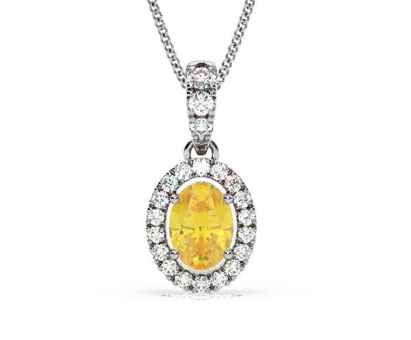 Georgina Yellow Lab Diamond Oval Halo Necklace 1.38ct in 18K White Gold - Elara Collection - 360 View