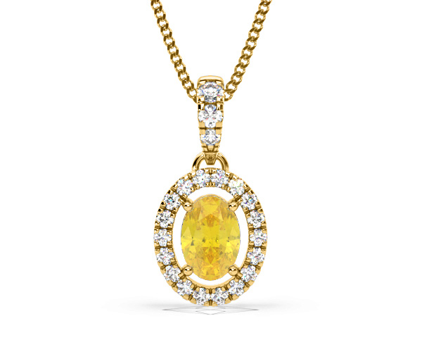 Georgina Yellow Lab Diamond Oval Halo Necklace 0.70ct in 18KGold - Elara Collection - 360 View