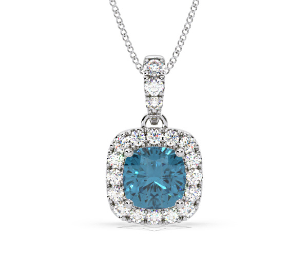 Beatrice Blue Lab Diamond Cushion Cut Necklace 1.38ct in 18K White Gold - Elara Collection - 360 View