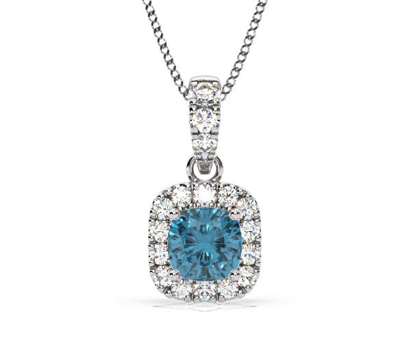 Beatrice Blue Lab Diamond Cushion Cut Necklace 0.70ct in 18K White Gold - Elara Collection - 360 View
