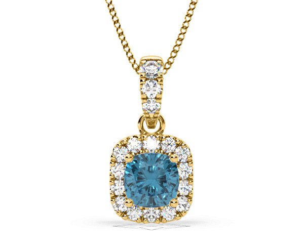 Beatrice Blue Lab Diamond Cushion Cut Necklace 0.70ct in 18K Gold - Elara Collection - 360 View