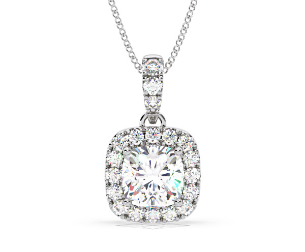 Beatrice Cushion Cut Lab Diamond Pendant Necklace 1.38ct in 18K White Gold F/VS1 - 360 View