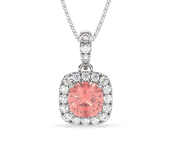 Beatrice Pink Lab Diamond Cushion Cut Necklace 1.38ct in 18K White Gold - Elara Collection - 360 View
