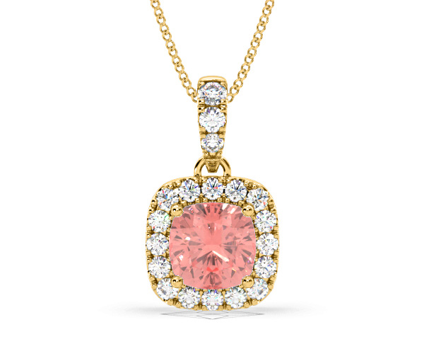 Beatrice Pink Lab Diamond Cushion Cut Necklace 1.38ct in 18K Gold - Elara Collection - 360 View
