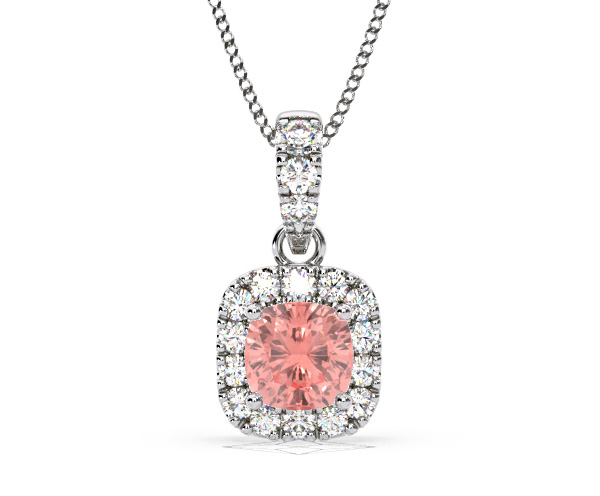 Beatrice Pink Lab Diamond Cushion Cut Necklace 0.70ct in 18K White Gold - Elara Collection - 360 View