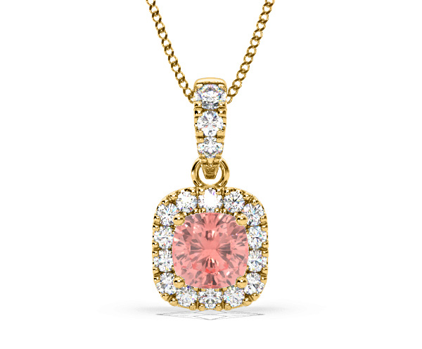 Beatrice Pink Lab Diamond Cushion Cut Necklace 0.70ct in 18K Gold - Elara Collection - 360 View