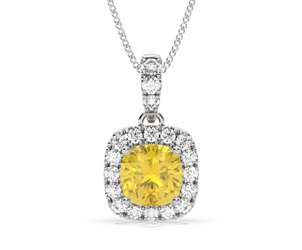 Beatrice Yellow Lab Diamond Cushion Cut Necklace 1.38ct in 18K White Gold - Elara Collection - 360 View