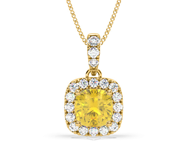 Beatrice Yellow Lab Diamond Cushion Cut Necklace 1.38ct in 18K Gold - Elara Collection - 360 View