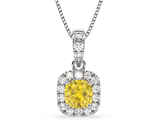 Beatrice Yellow Lab Diamond Cushion Cut Necklace 0.70ct in 18K White Gold - Elara Collection - 360 View