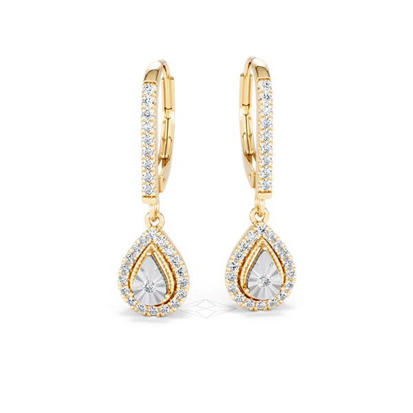 Masami Diamond Pear Halo Earrings 0.20ct Pave Set in 9K Yellow Gold - 360 View