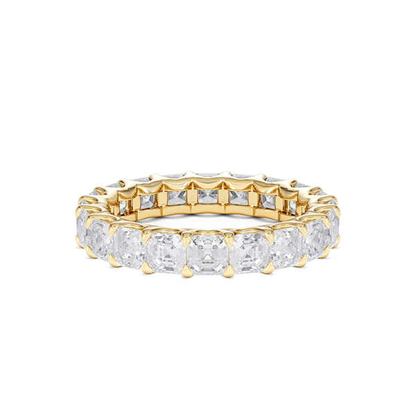 Elisa Diamond Eternity Ring Asscher Cut 4.32ct VVs 18K Gold Size O-W - 360 View