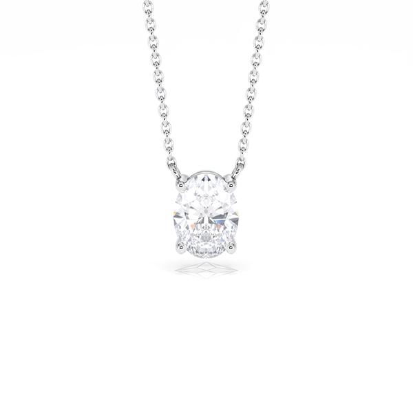 Wanderlust Floating Oval Cut Lab Diamond Solitaire Necklace 1.00ct H/SI in 9K White Gold - 360 View