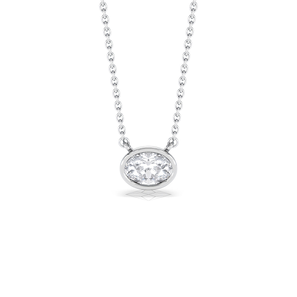 Horizon Oval Cut Lab Diamond Solitaire Necklace 0.50ct H/SI in 9K White Gold - 360 View