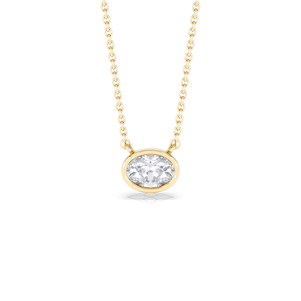 Horizon Oval Cut Lab Diamond Solitaire Necklace 0.50ct H/SI in 9K Gold - 360 View