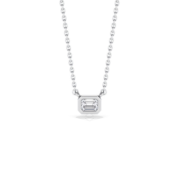 Horizon Emerald Cut Lab Diamond Solitaire Necklace 0.25ct H/SI in 925 Silver - 360 View