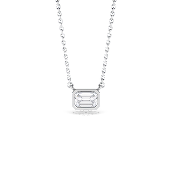 Horizon Emerald Cut Lab Diamond Solitaire Necklace 0.50ct H/SI in 9K White Gold - 360 View