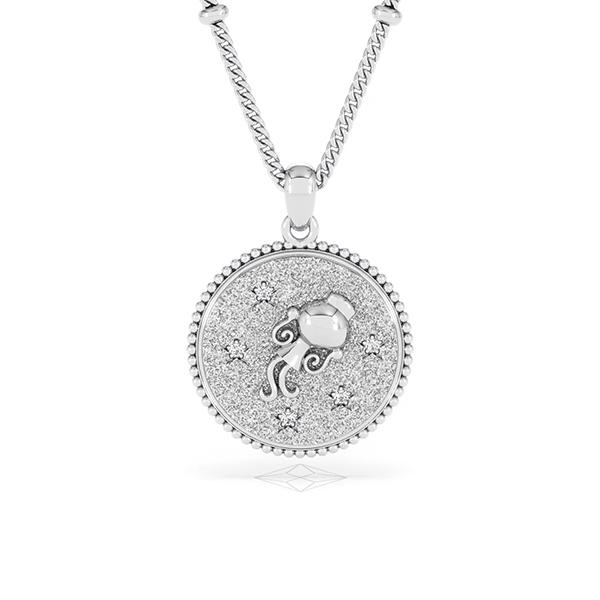 Zodiac Aquarius Lab Diamond Medallion Necklace in 925 Silver - 360 View