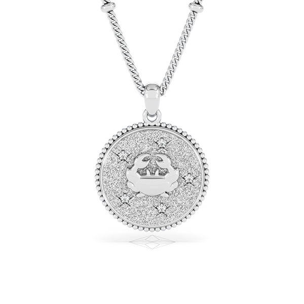 Zodiac Cancer Lab Diamond Medallion Necklace in 925 Silver - 360 View