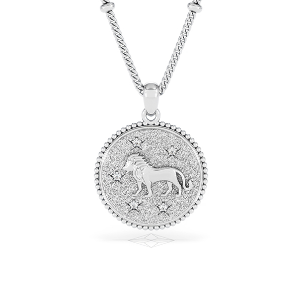 Zodiac Leo Lab Diamond Medallion Necklace in 925 Silver - 360 View