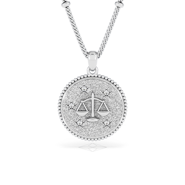 Zodiac Libra Lab Diamond Necklace Medallion in 925 Silver - 360 View