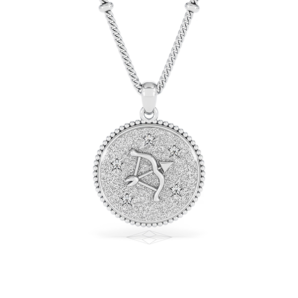 Zodiac Sagittarius Lab Diamond Medallion Necklace in 925 Silver - 360 View