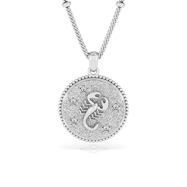 Zodiac Scorpio Lab Diamond Medallion Necklace in 925 Silver - 360 View