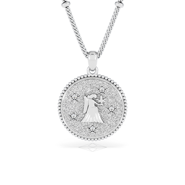 Zodiac Virgo Lab Diamond Medallion Necklace in 925 Silver - 360 View