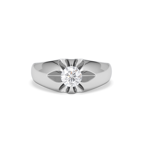 Lab Diamond Carved Signet Ring 0.50ct Round Cut in 925 Silver - 360 View