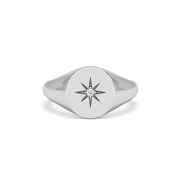 Star Signet Lab Diamond Ring in 925 Silver - 360 View