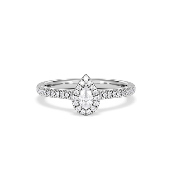 Diana Pear Cut Lab Diamond Halo Ring 0.33ct F/VS in 925 Silver - 360 View