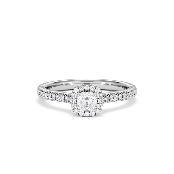 Lumia Cushion Cut Lab Diamond Halo Ring 0.50ct F/VS in 925 Silver - 360 View