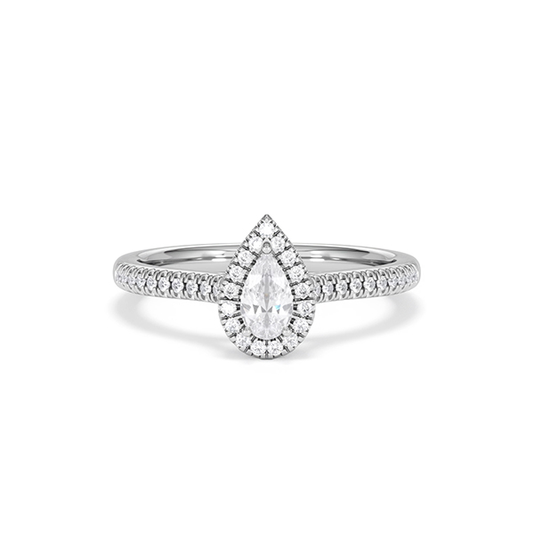 Diana Pear Cut Lab Diamond Halo Ring 0.50ct F/VS in 925 Silver - 360 View