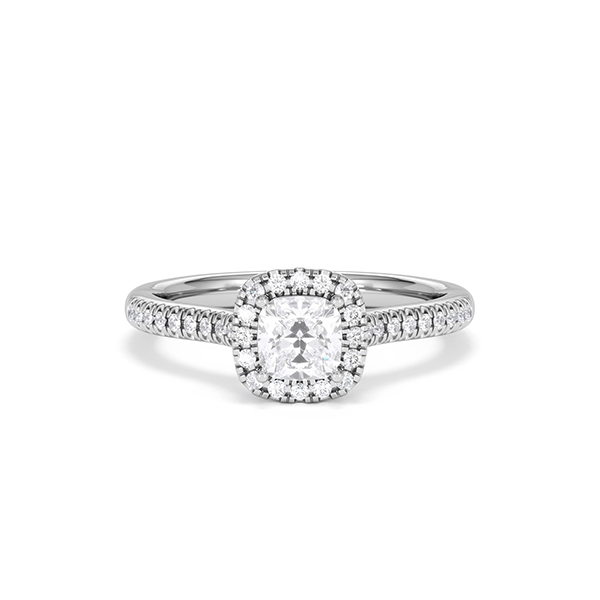 Beatrice Cushion Cut Lab Diamond Halo Ring 0.70ct F/VS in 9K White Gold - 360 View