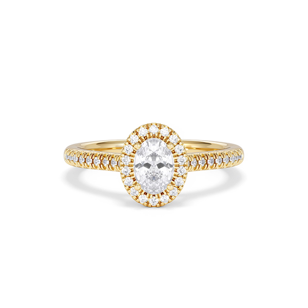 Georgina Oval Cut Lab Diamond Halo Ring 0.70ct F/VS in 9K Gold - 360 View