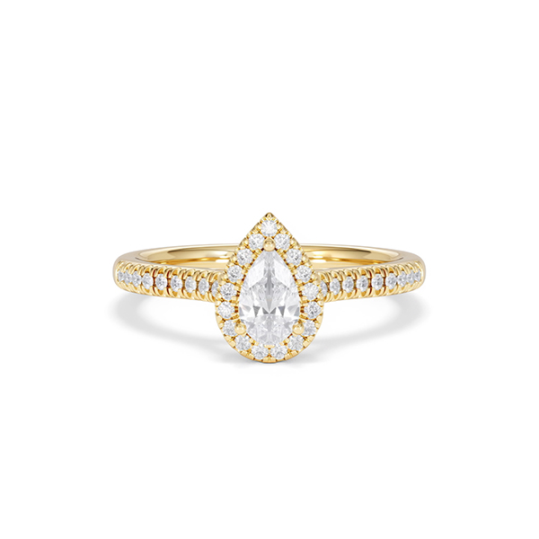 Diana Pear Cut Lab Diamond Halo Ring 0.70ct F/VS in 9K Gold - 360 View