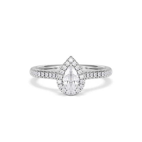 Diana Pear Cut Lab Diamond Halo Ring 0.70ct F/VS in 9K White Gold - 360 View