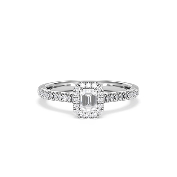 Annabelle Cut Emerald Cut Lab Diamond Halo Ring 0.50ct F/VS in 925 Silver - 360 View