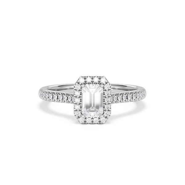 Annabelle Cut Emerald Cut Lab Diamond Halo Ring 0.70ct F/VS in 9K White Gold - 360 View