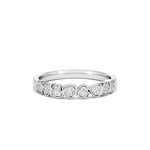 Heart Half Eternity Ring Lab Diamond 0.11ct in 925 SIlver - 360 View