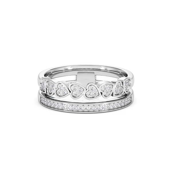 Double Heart Band Stacking Ring Lab Diamond 0.20ct in 925 Silver - 360 View