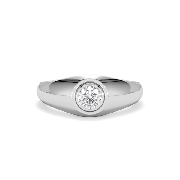 Mens Lab Diamond Signet Ring 0.50ct Round Cut Set in 9k White Gold - 360 View