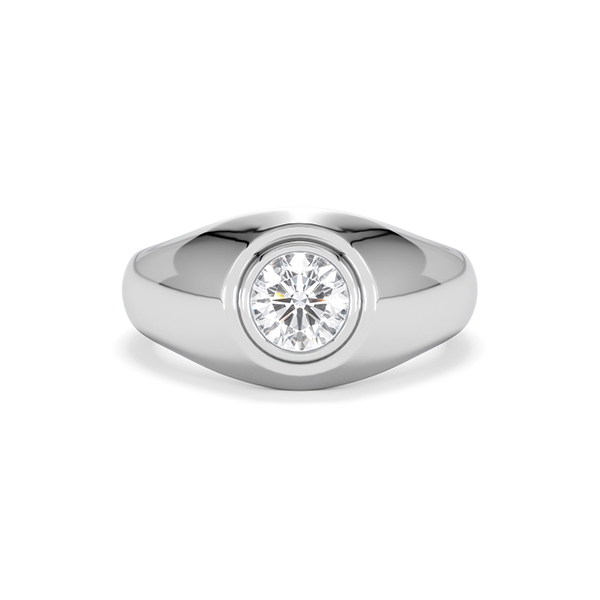 1.00ct Lab Diamond Signet Ring Round Cut Set in 9k White Gold - 360 View