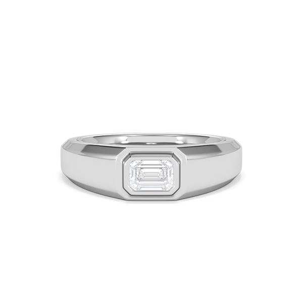 Mens Lab Diamond Signet Ring 0.50ct Emerald Cut Set in 9k White Gold - 360 View