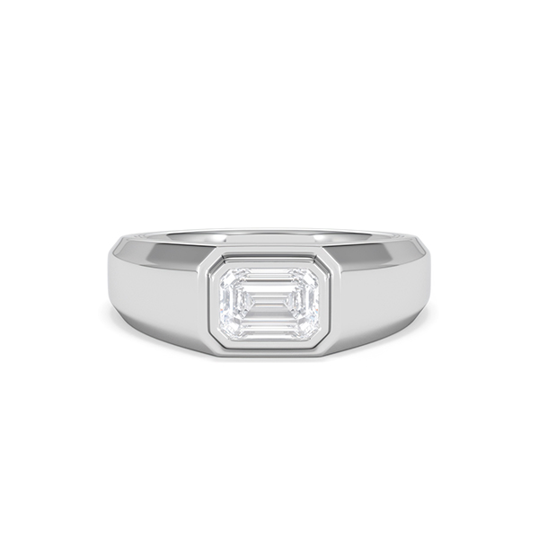 Mens Lab Diamond Signet Ring 1.00ct Emerald Cut Set in 9k White Gold - 360 View