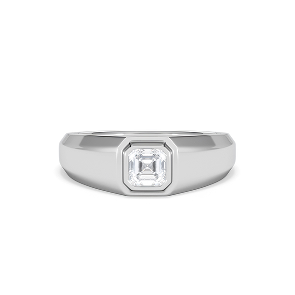 Mens Lab Diamond Signet Ring 0.50ct Asscher Cut Set in 9k White Gold - 360 View