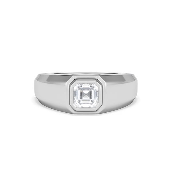 Mens Lab Diamond Signet Ring 1.00ct Asscher Cut Set in 9k White Gold - 360 View