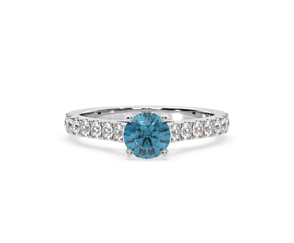 Natalia Blue Lab Diamond 1.50ct Side Stone Ring in 18K White Gold - Elara Collection - 360 View