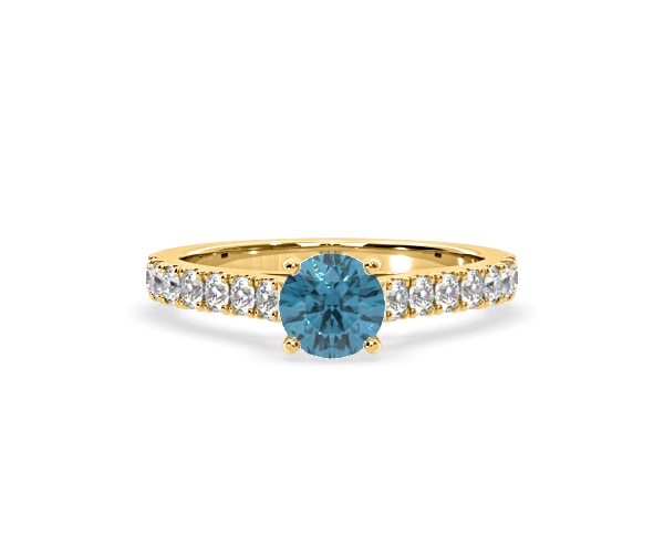 Natalia Blue Lab Diamond 1.50ct Side Stone Ring in 18K Yellow Gold - Elara Collection - 360 View