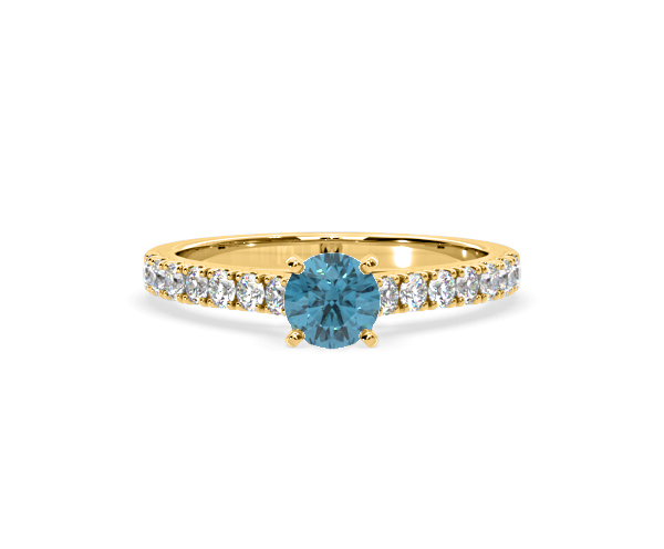Natalia Blue Lab Diamond 0.91ct Side Stone Ring in 18K Yellow Gold - Elara Collection - 360 View