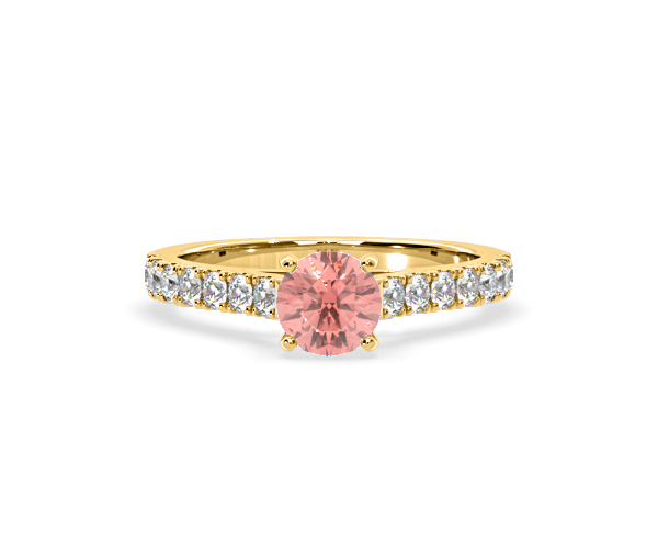 Natalia Pink Lab Diamond 1.50ct Side Stone Ring in 18K Yellow Gold - Elara Collection - 360 View